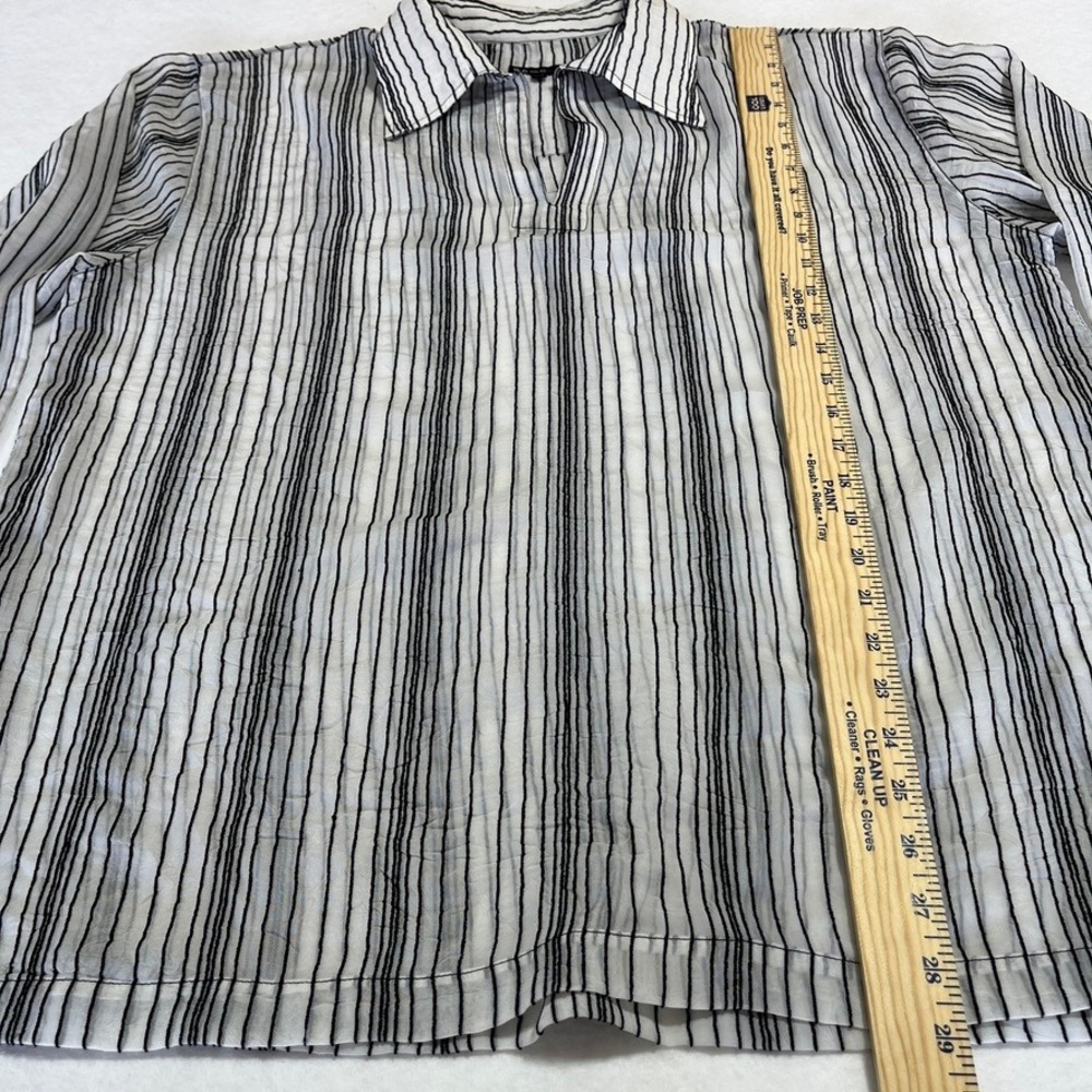 BC Clothing Womens XXL White Black Striped Crinkle Sheer Tunic Long Sleeve Top - Picture 4 of 8